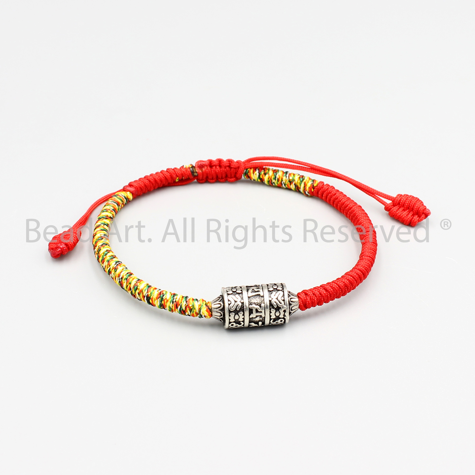 Vòng Tay Thắt Dây Tibet Phối Charm Bạc 925 Lục Tự Chú Om Mani Padme Hum , Vòng Tay Phong Thuỷ, Chuỗi Hạt - Bead Art