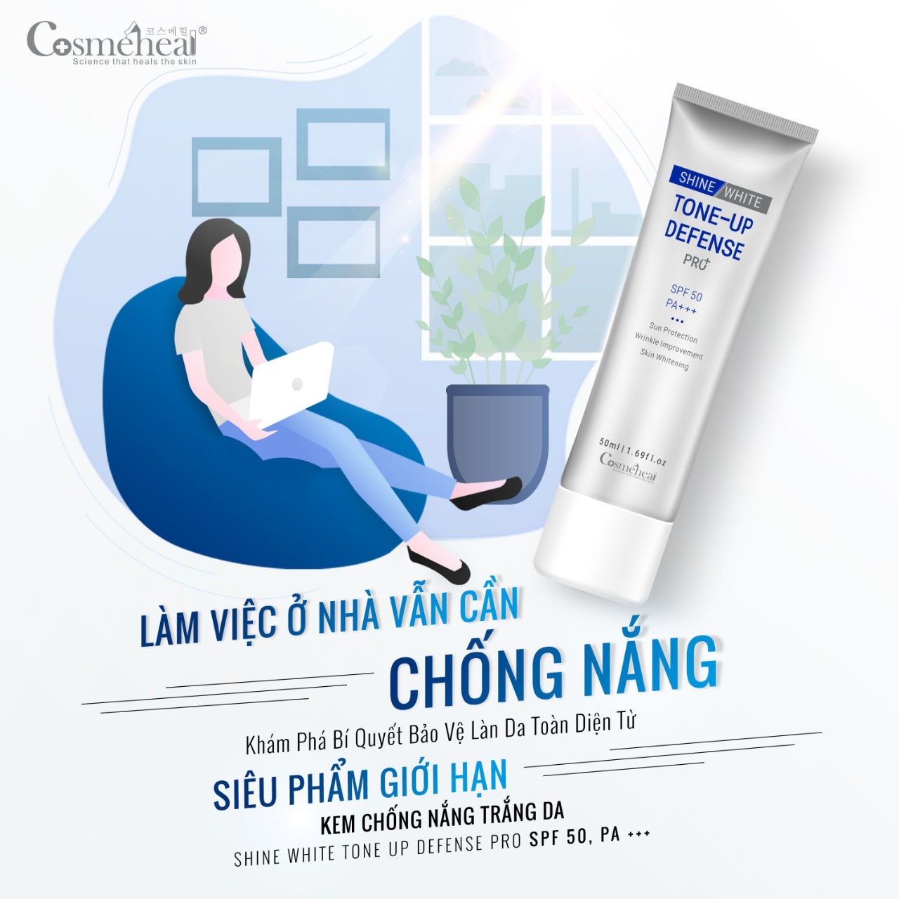 Kem Chống Nắng COSMEHEAL Shine White Tone Up Defense Pro+ (50ml)