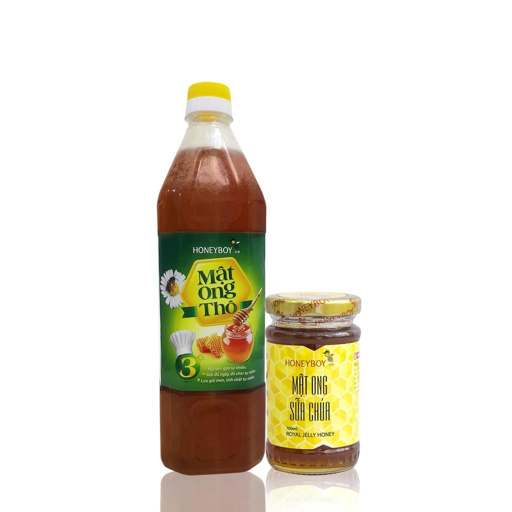 Combo Mật ong thô Honeyboy 1 lít và Mật ong sữa chúa 100ml