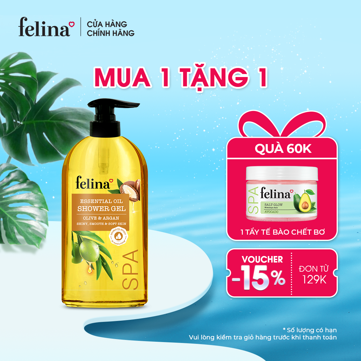 Sữa Tắm Tinh Dầu Dưỡng Ẩm Dạng Gel Felina Home Spa 800ml dưỡng ẩm giúp da mềm mịn, căng mướt gấp 2 lần - Oliu - Argan