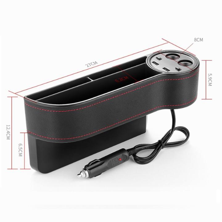 Khay để đồ khe ghế kiêm bộ chia tẩu sạc đa năng cao cấp - Mã: C15 - Màu Đen