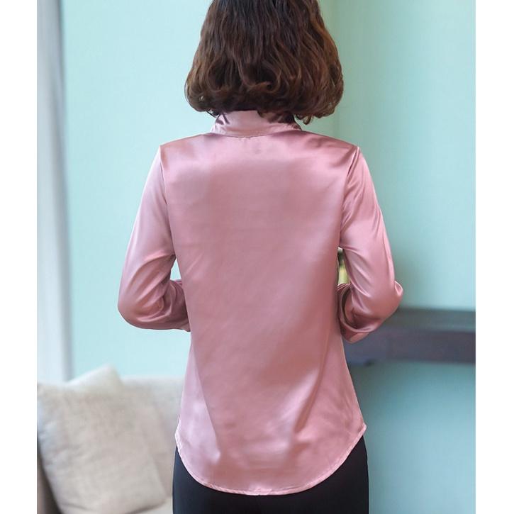 Áo Sơ Mi Nữ Công Sở Màu Hồng Cổ Đức CHIPY Kiểu Hàn Quốc Vintage Ulzzang Form Rộng Dài Tay Đẹp Chất Lụa Cao Cấp A2V