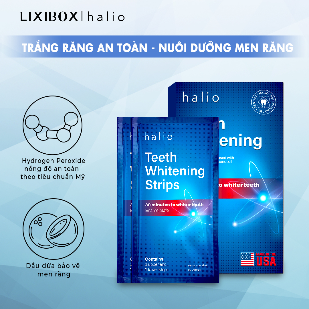 Set 14 Miếng Dán Trắng Răng Halio Teeth Whitening Strip Giảm Ê Buốt - Liệu Trình 7 Ngày