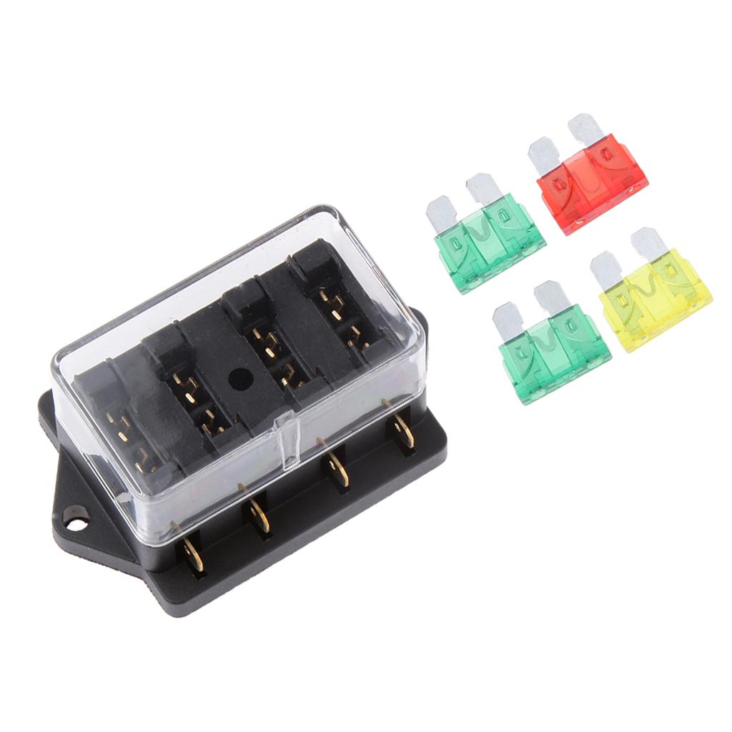 Fuse Holder Box Block 4 Way Car Auto Boat Circuit with 4 Fuse 12V /24V
