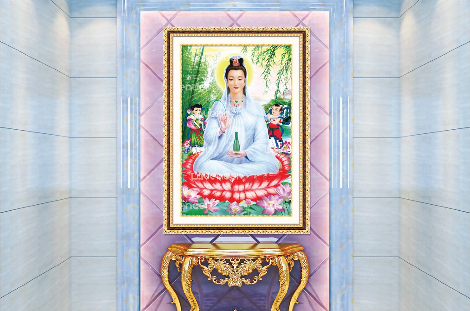 Tranh đính đá quán thế âm bồ tát LV341 - 36 x 50 cm - chưa đính