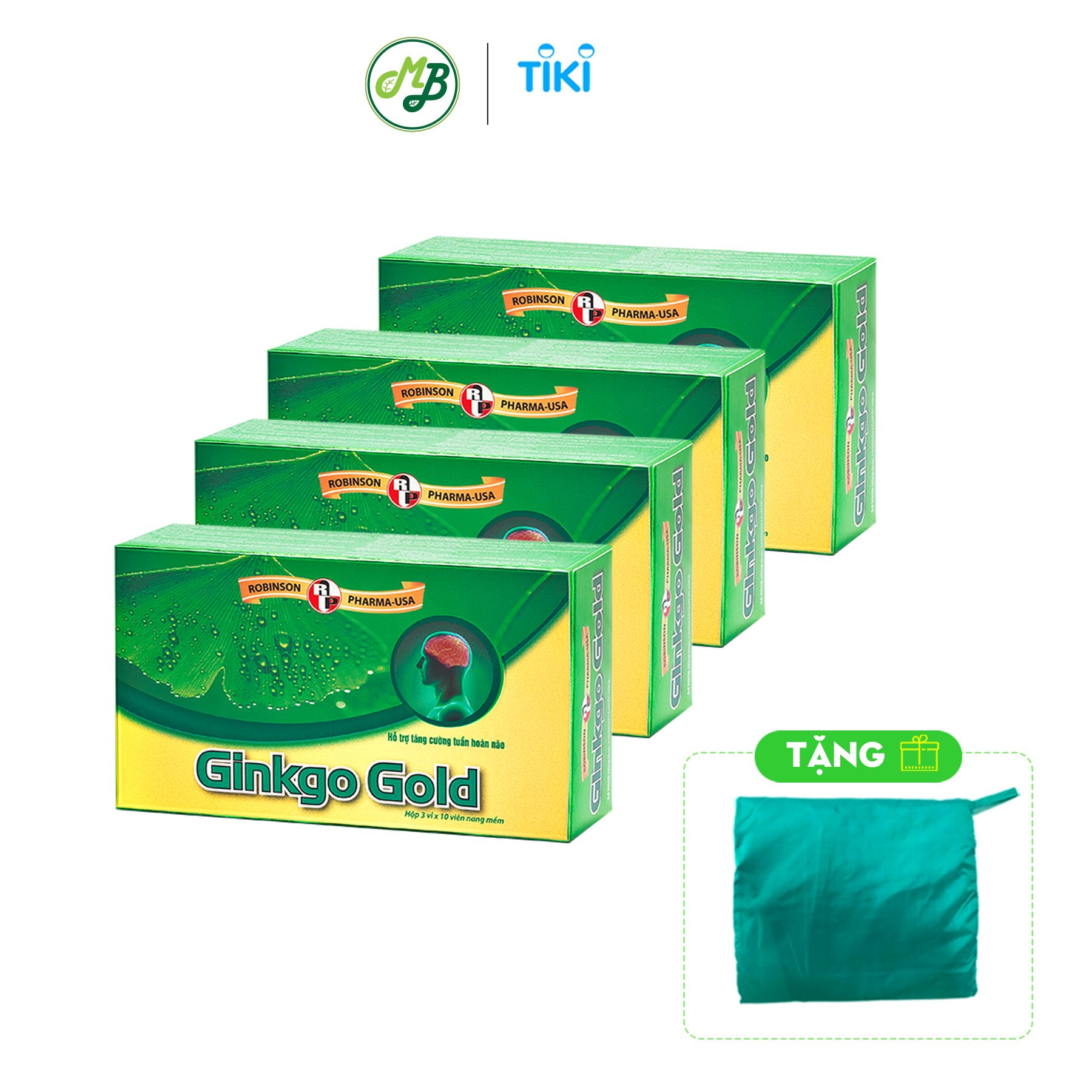 Combo 4 Hộp TPCN Tăng cường tuần hoàn máu não, giảm nguy cơ lão hóa và hỗ trợ cải thiện di chứng sau tai biến mạch máu não – GINKGO GOLD – Robinson Pharma USA __ TẶNG 1 ÁO MƯA DÙ CAO CẤP