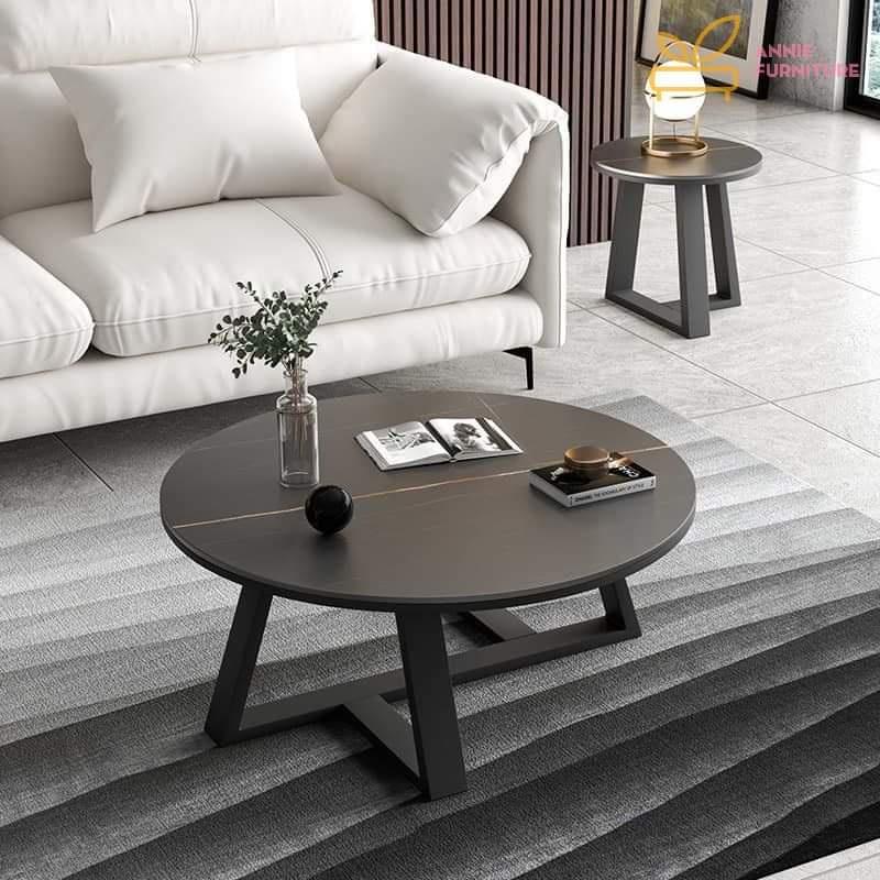 Bàn trà mặt đá ceramic, chân sắt