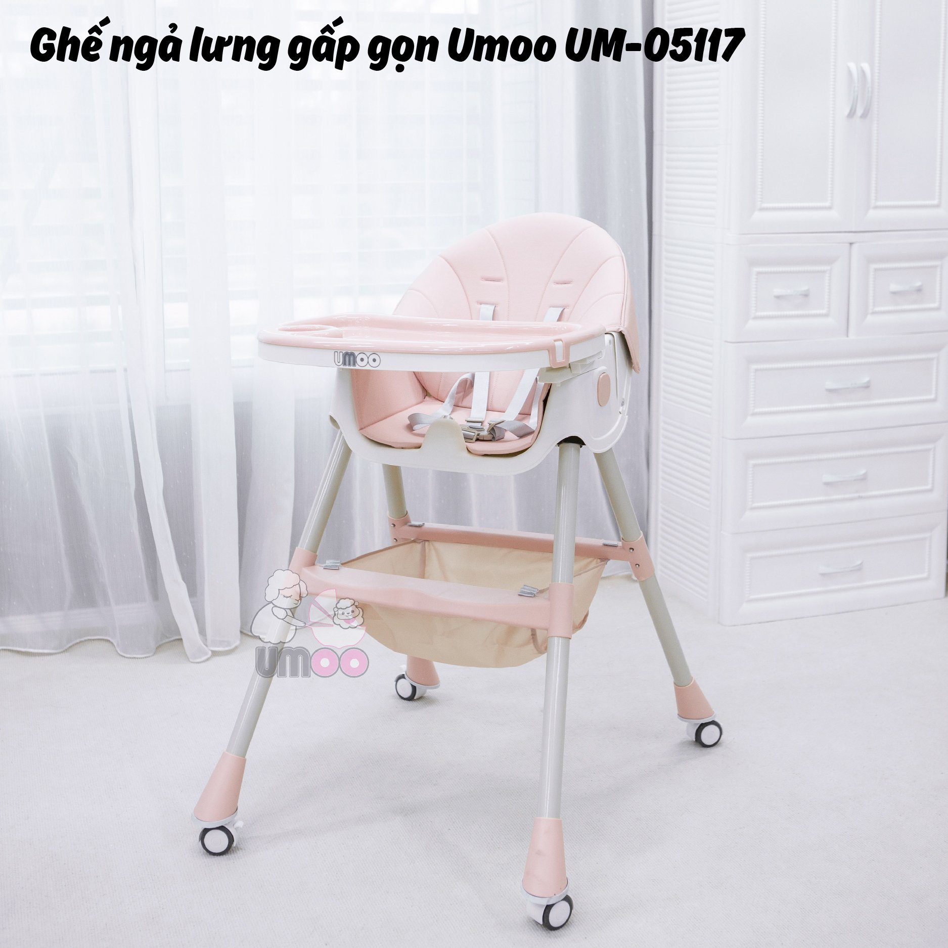 Ghế ngả lưng gấp gọn có bánh Umoo UM-05117 - Mã ghế đa zi năng nhất năm 2022, chấp hết mọi tư thế ăn nghiêng ngả của các siêu quậy nhí