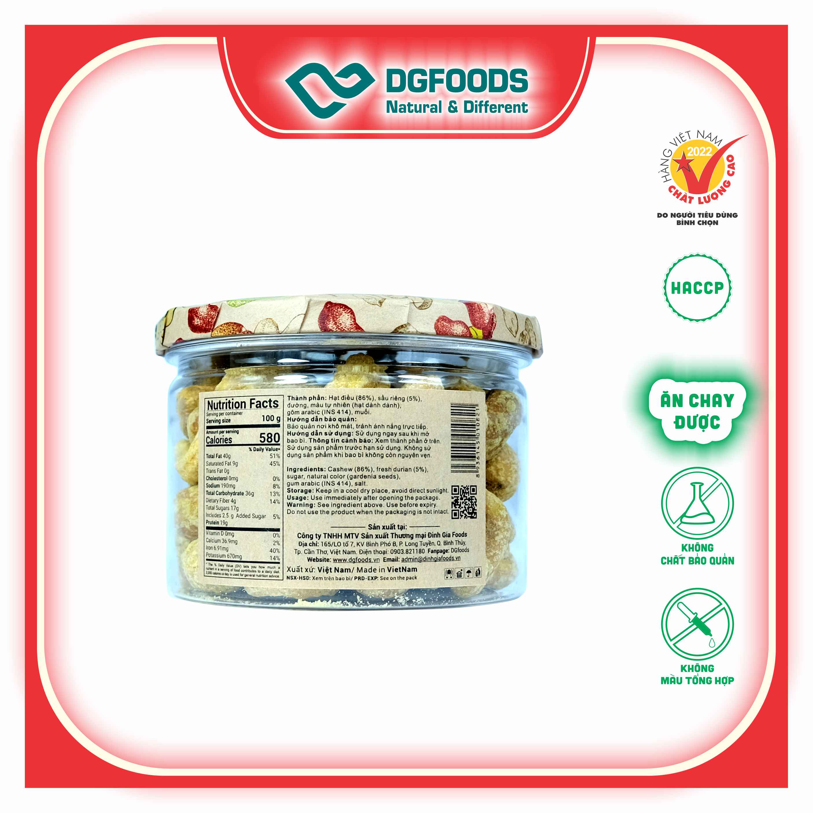 Hạt điều sầu riêng 120g DGfoods/Fresh durian coated cashew/ HVNCLCL/ HACCP/ HALAL/ hạt điều bình phước/ đặc sản Cần Thơ