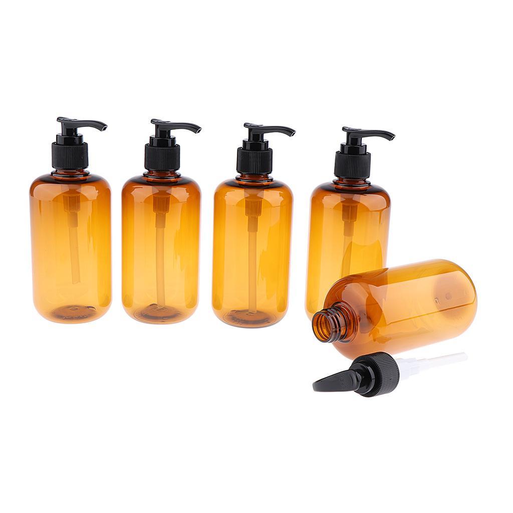 10 Pcs 300ml Brown Empty Pump Shampoo Lotions Container Refillable Bottle