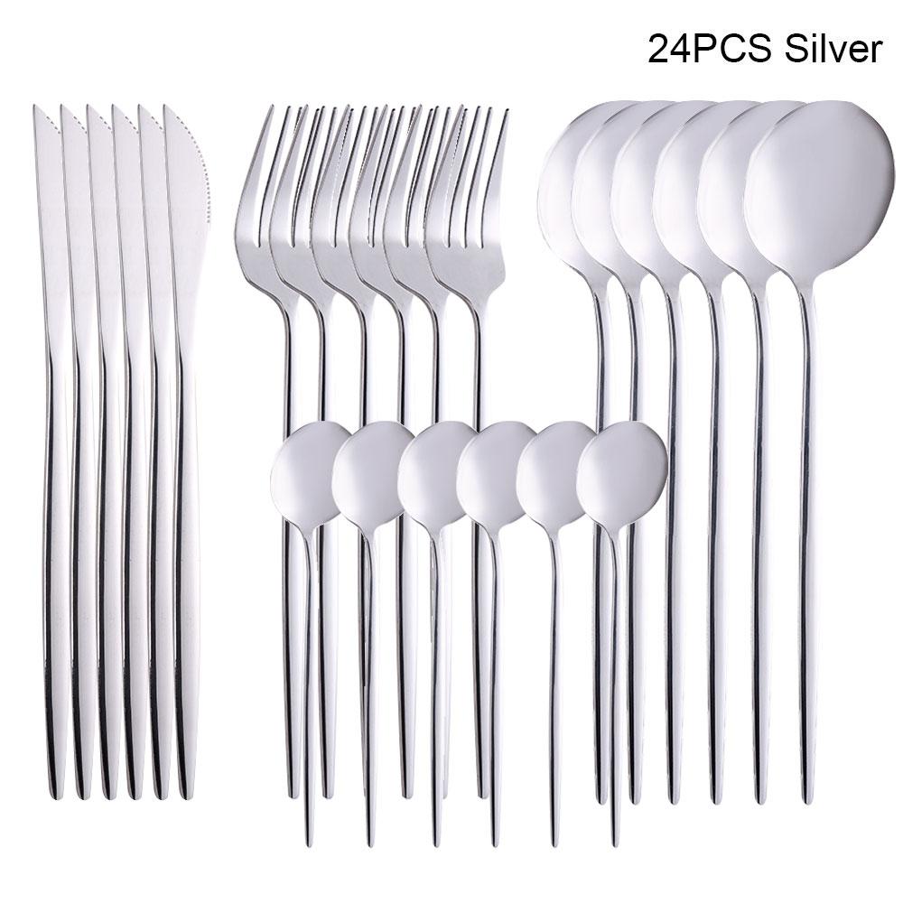 24 Chiếc/30 Chiếc Bếp Đồ Ăn Bộ Đồ Ăn Thìa Bộ Dao Muỗng Nĩa Rửa Dụng Cụ Dao Kéo Bữa Trưa Của Món Ăn Hoàn Toàn Ăn Tối bóng