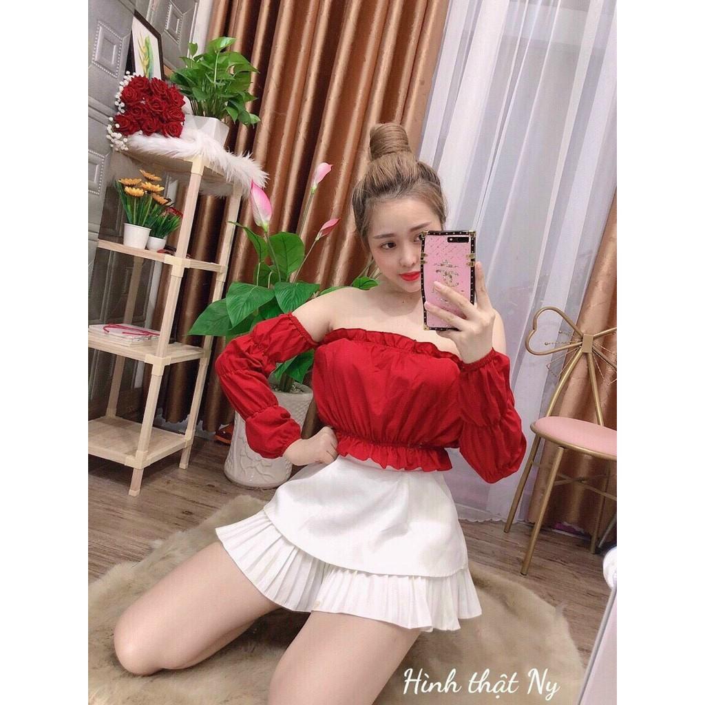 Áo Croptop Bẹt Vai Nhún Tay Kiến CT13