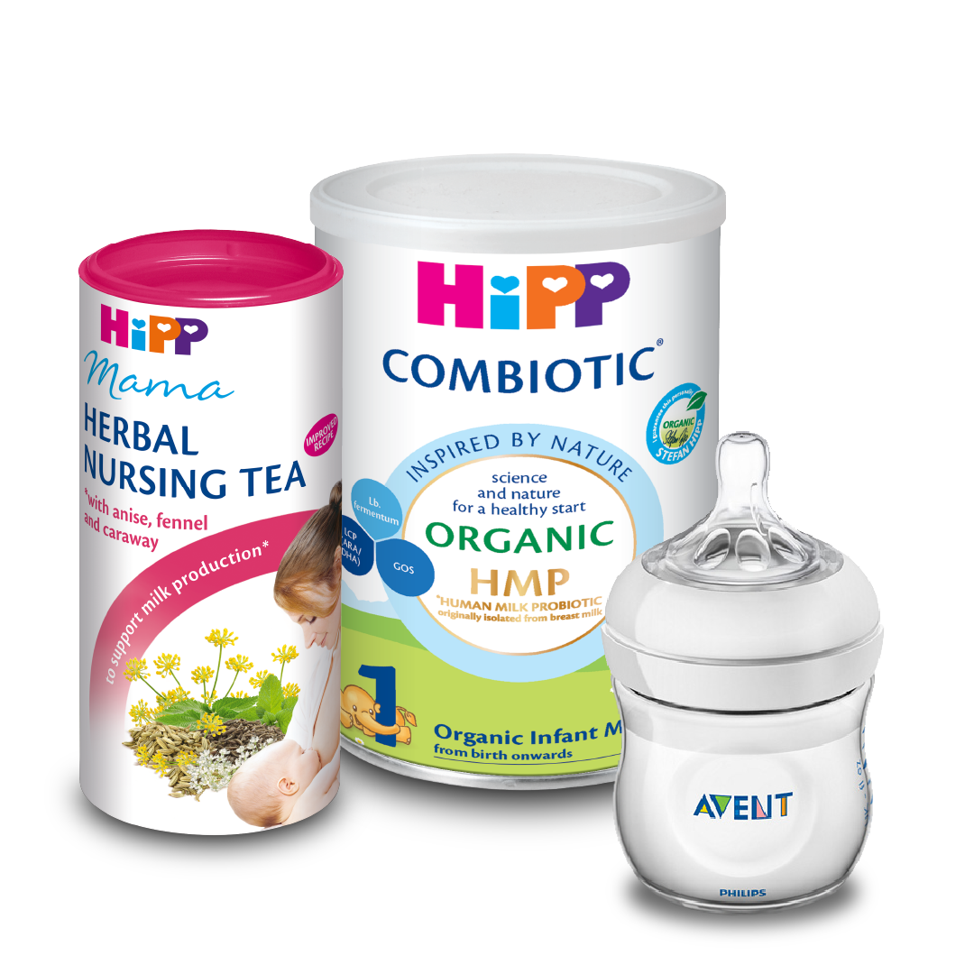 Combo đi sinh siêu tiết kiệm: Sữa HiPP Organic Combiotic - Trà lợi sữa HiPP - Bình sữa Philips Avent nhập khẩu châu Âu