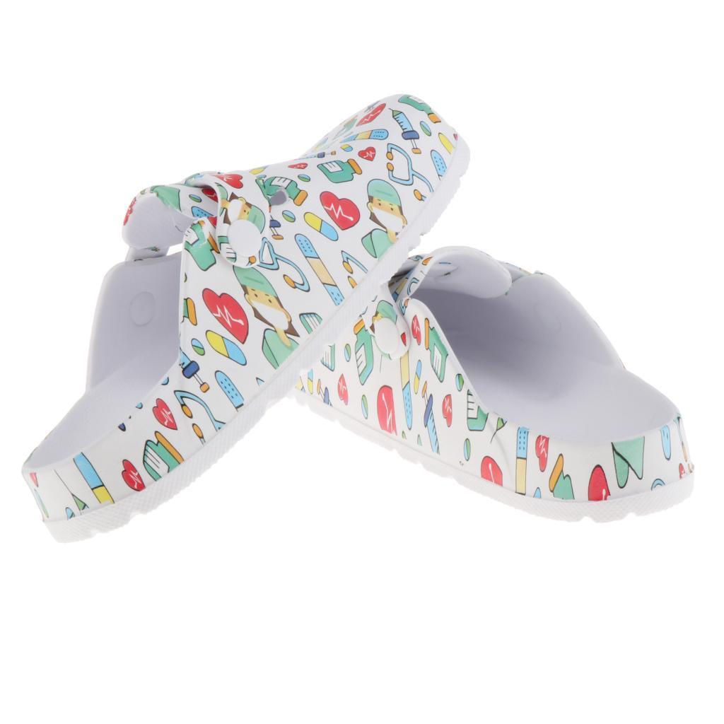 WOMENS PRINT NURSING SHOES WORK SHOES BEACH CLOGS SLIPPERS 36 37