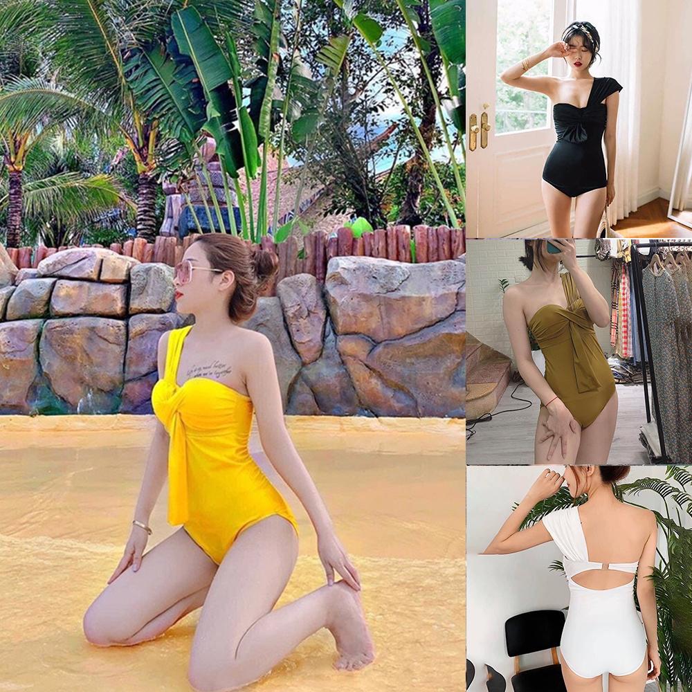 Đồ bơi nữ Bikini nữ 1 mảnh liền thân nơ lệch vai Cúp ngực dày nâng ngực tôn dáng quyến rủ gợi cảm | LM016