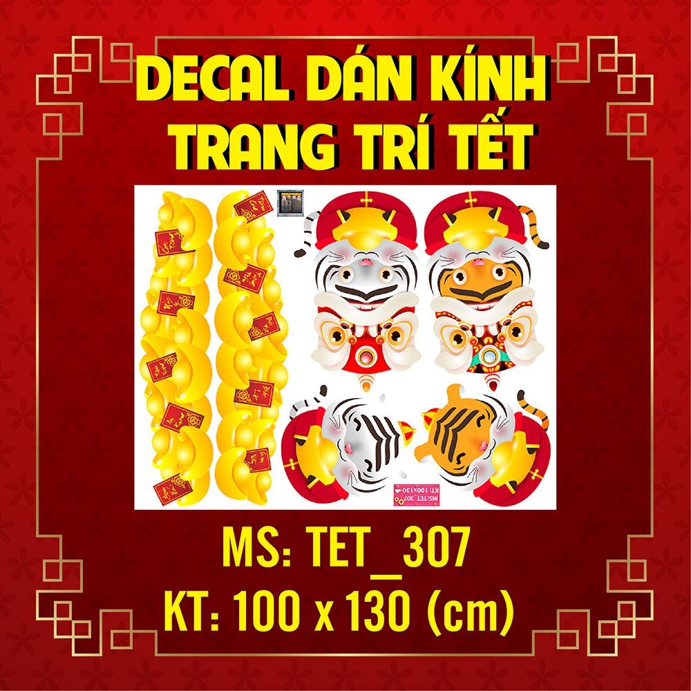 DECAL TRANG TRÍ TẾT NGUYÊN ĐÁN 2022 BỐN CHÚ HỔ MÚA LÂN TRÊN NHỮNG CỤC VÀNG