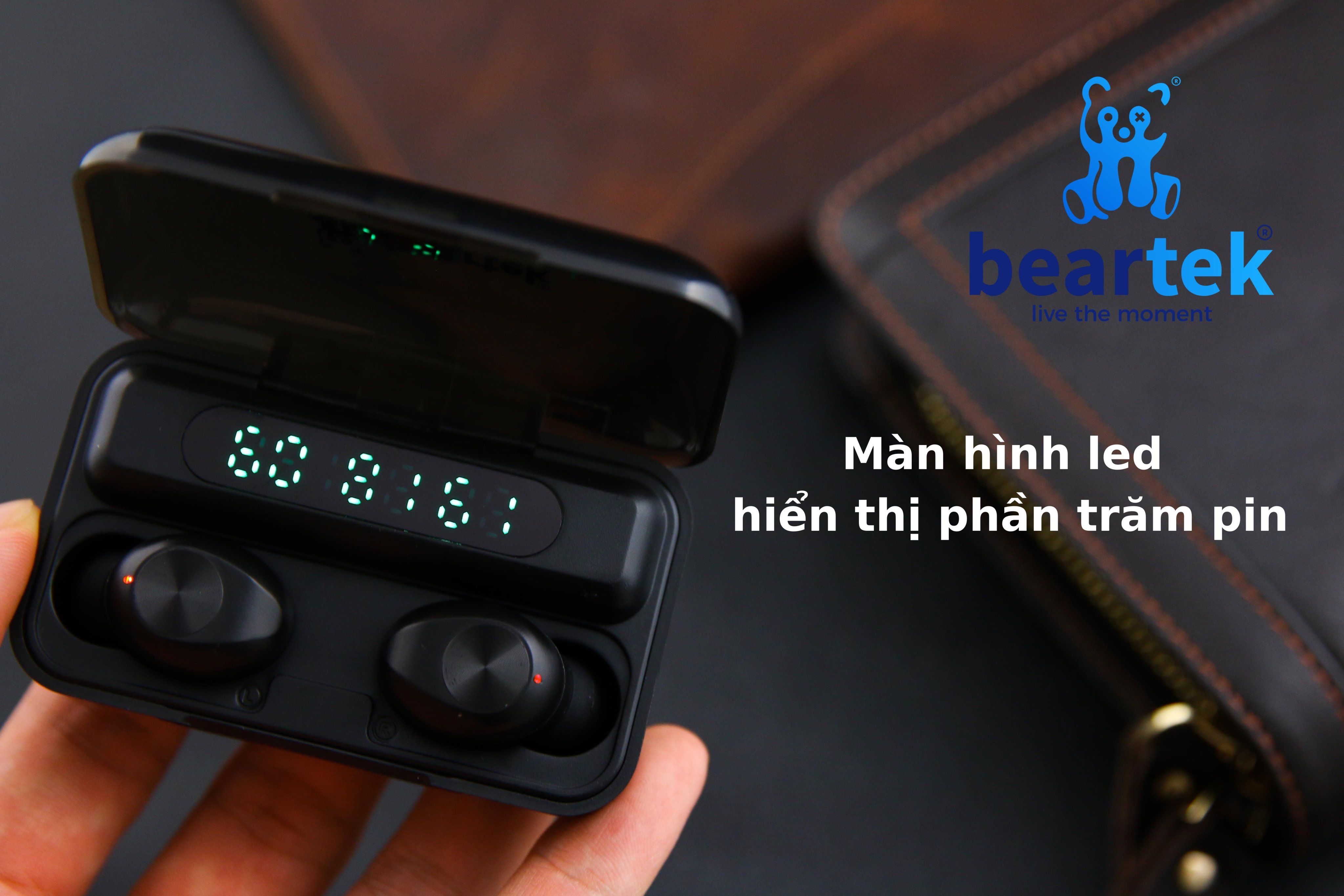 Tai nghe không dây bluetooth Beartek B22 bản nâng cấp hiển thị % pin – Cảm ứng dừng bật nhạc – Thiết kế thông minh giúp không bị đau tai khi sử dụng thời gian dài – Hàng nhập khẩu