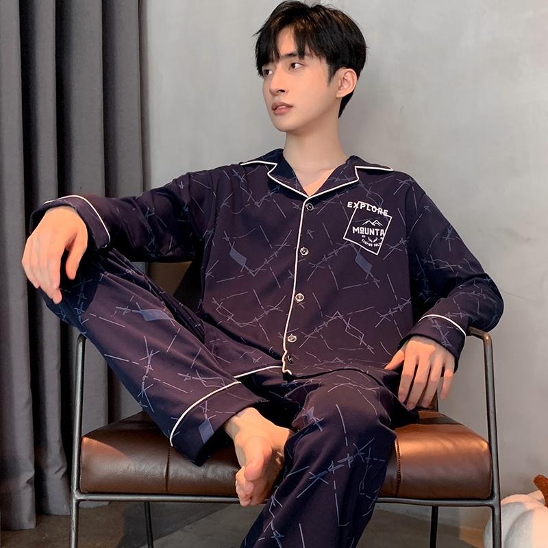3658 - Bộ Pijama dài tay cao cấp màu xanh than họa tiết chìm độc lạ, L-3XL