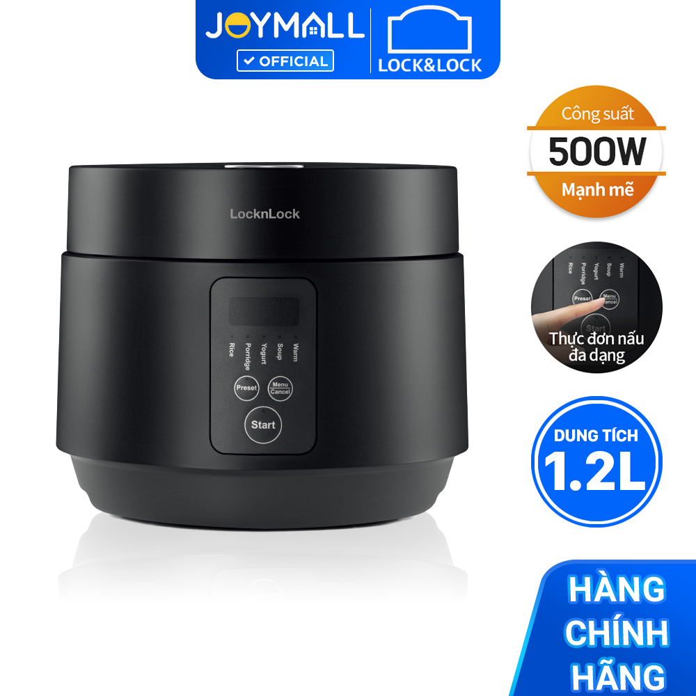 Nồi cơm điện Lock&amp;Lock Compact Rice Cooker 1.2L EJR346BLK - Hàng chính hãng có 5 chế độ nấu, dây điện tháo rời - JoyMall