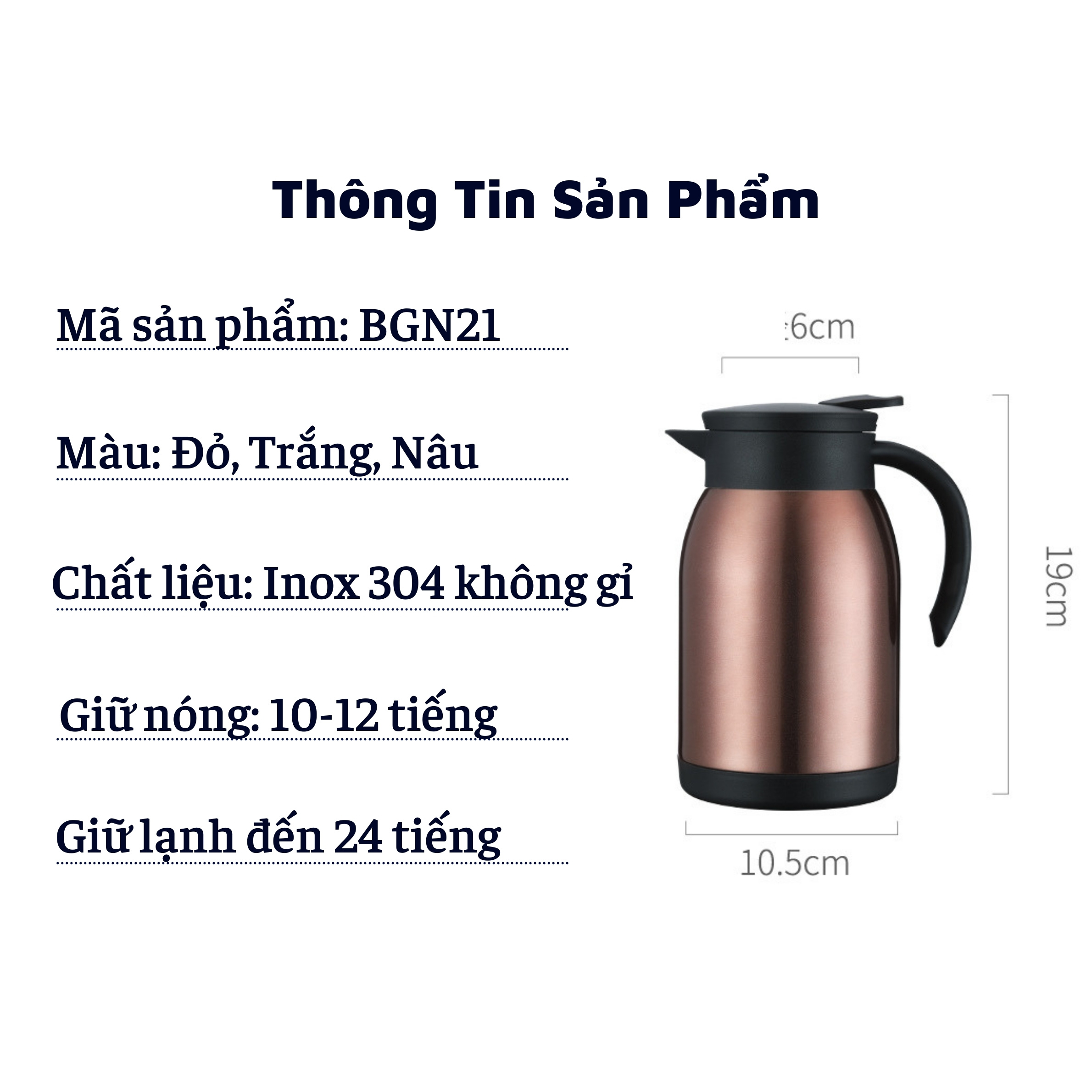 Bình Nước Giữ Nhiệt, Ấm Pha Trà 2 Lớp Cách Nhiệt Inox 304 Không Gỉ Dung Tích 880ml BGN21