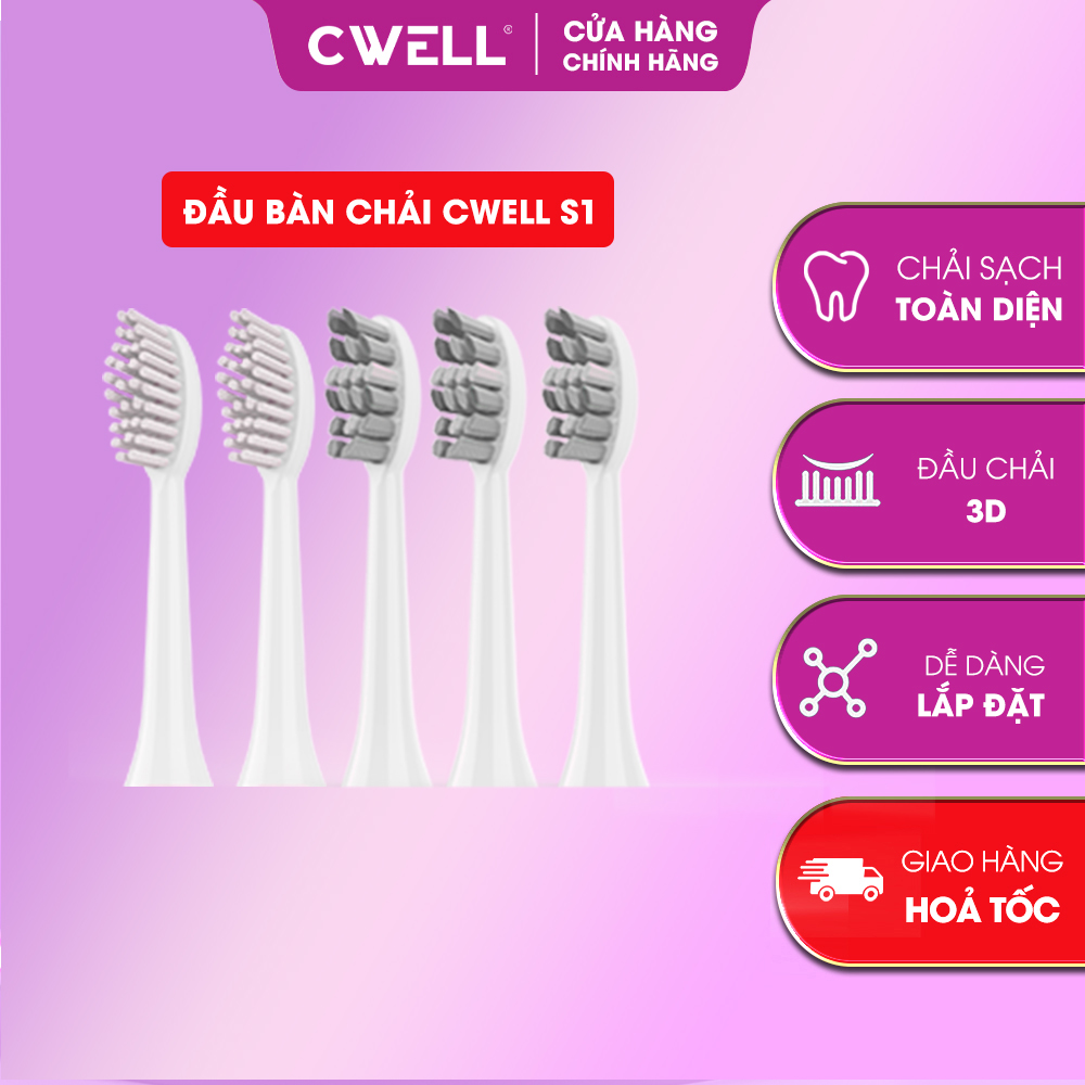 Combo 5 đầu bàn chải điện CWell Sonic S1 chính hãng