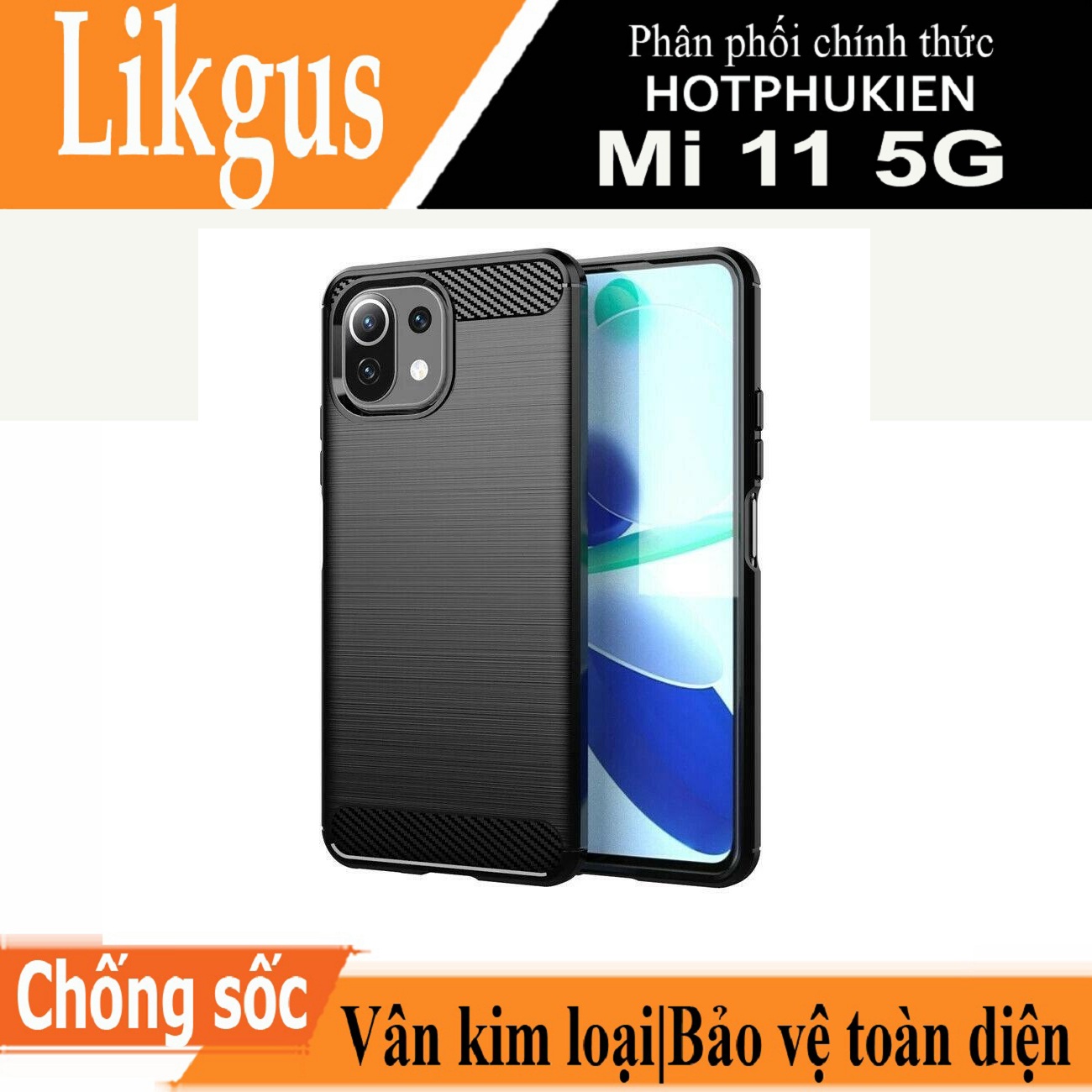 Ốp lưng chống sốc vân kim loại cho Xiaomi Mi 11 5G hiệu Likgus - hàng nhập khẩu