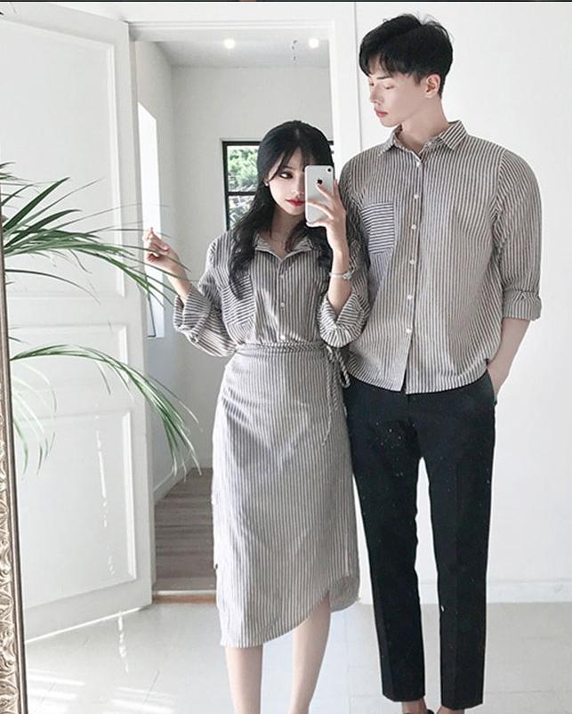 Bộ áo váy sơ mi cặp, đồ đôi thời trang thiết kế nam nữ đẹp AV175