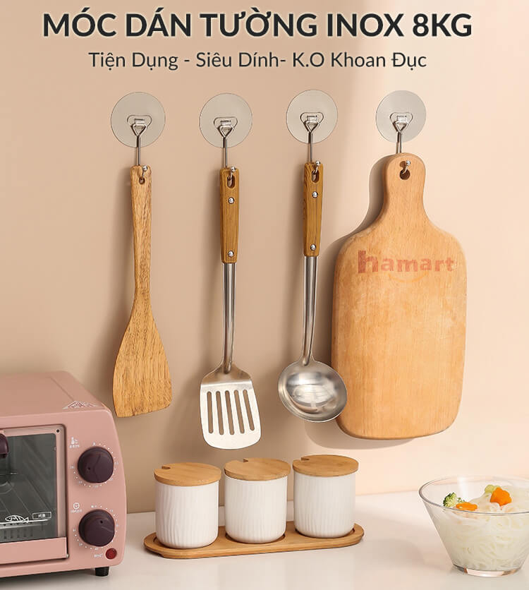 Móc Dán Tường Treo Đồ Nặng INOX 8KG Siêu Dính Chịu Lực Trang Trí Decor Tường