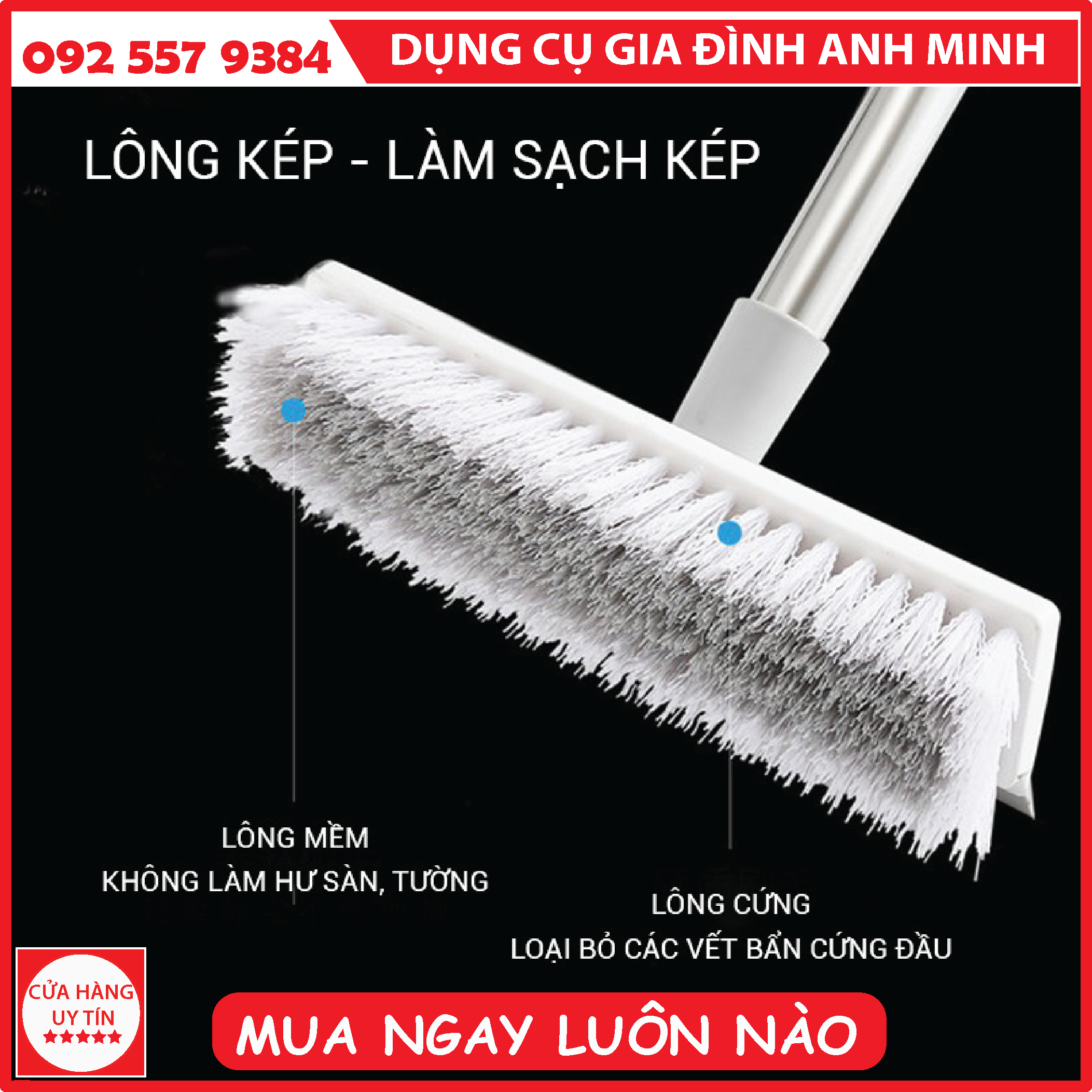 Cây chà sàn thông minh cao cấp, chổi chà sàn đa năng 2 trong 1, cọ sàn và gạt nước