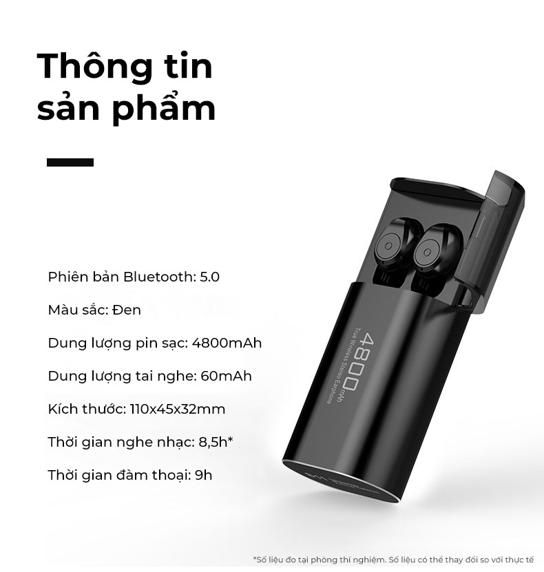 Tai nghe bluetooth FLOVEME S11 Kiêm sạc dự phòng  4800mAh - Pin siêu khủng -  Chống nước IPX5  - Cảm ứng vân tay - Hàng Chính Hãng