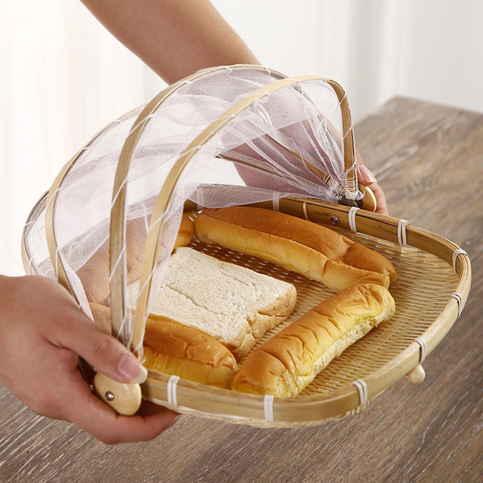 Food Serving Tent Basket Food Storage Basket with Mesh Gauze Cover for Fruit