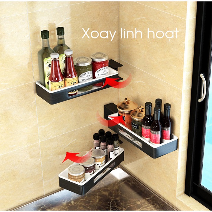 Kệ để gia vị 3 tầng xoay 180 độ dán tường cao cấp - kệ nhà bếp