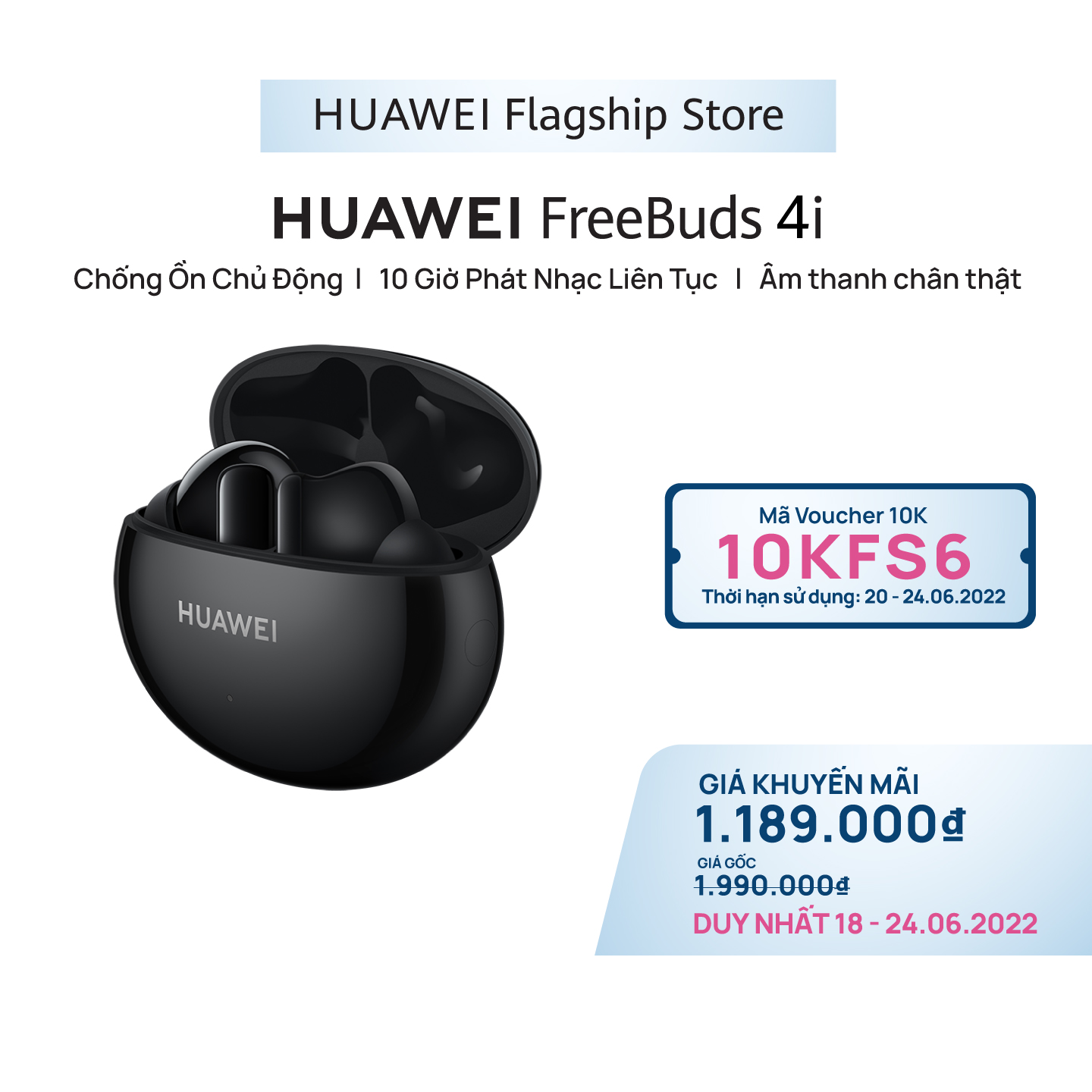 Tai Nghe Không Dây Huawei FreeBuds 4i | Chống Ồn Chủ Động | 10 Giờ Phát Nhạc Liên Tục | Âm Thanh Chân Thật | Hàng Phân Phối Chính Hãng