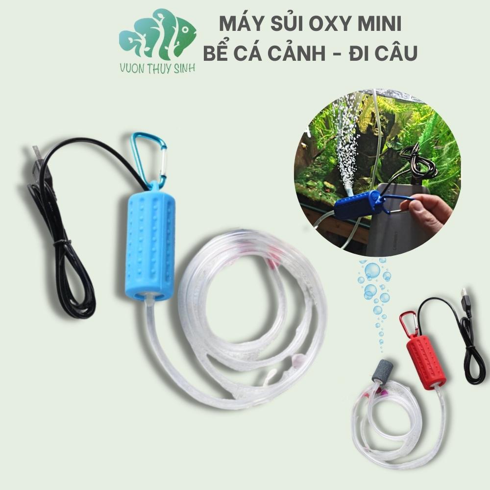 Máy sủi oxy mini siêu êm máy sục oxi bể cá cảnh bơm khí khi đi câu hồ cá, kết nối USB loại tốt khí mạnh