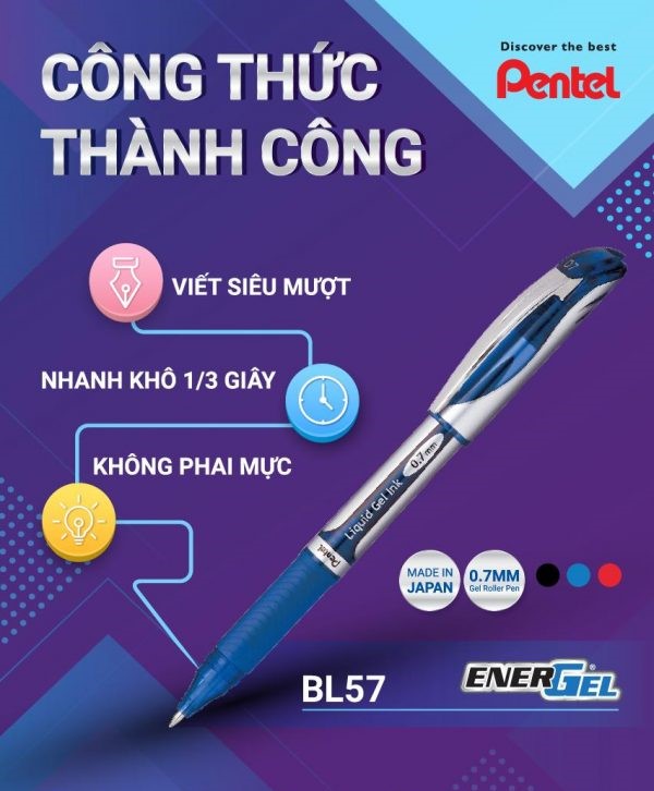 Combo 5 cây Bút ký nước energel Pentel BL57 mực đen ngòi 0.7mm