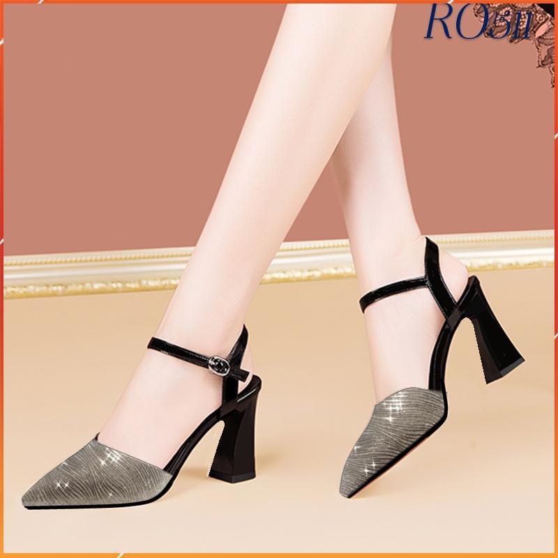 Giày sandal nữ cao gót 7 phân hàng hiệu rosata màu vàng ro511