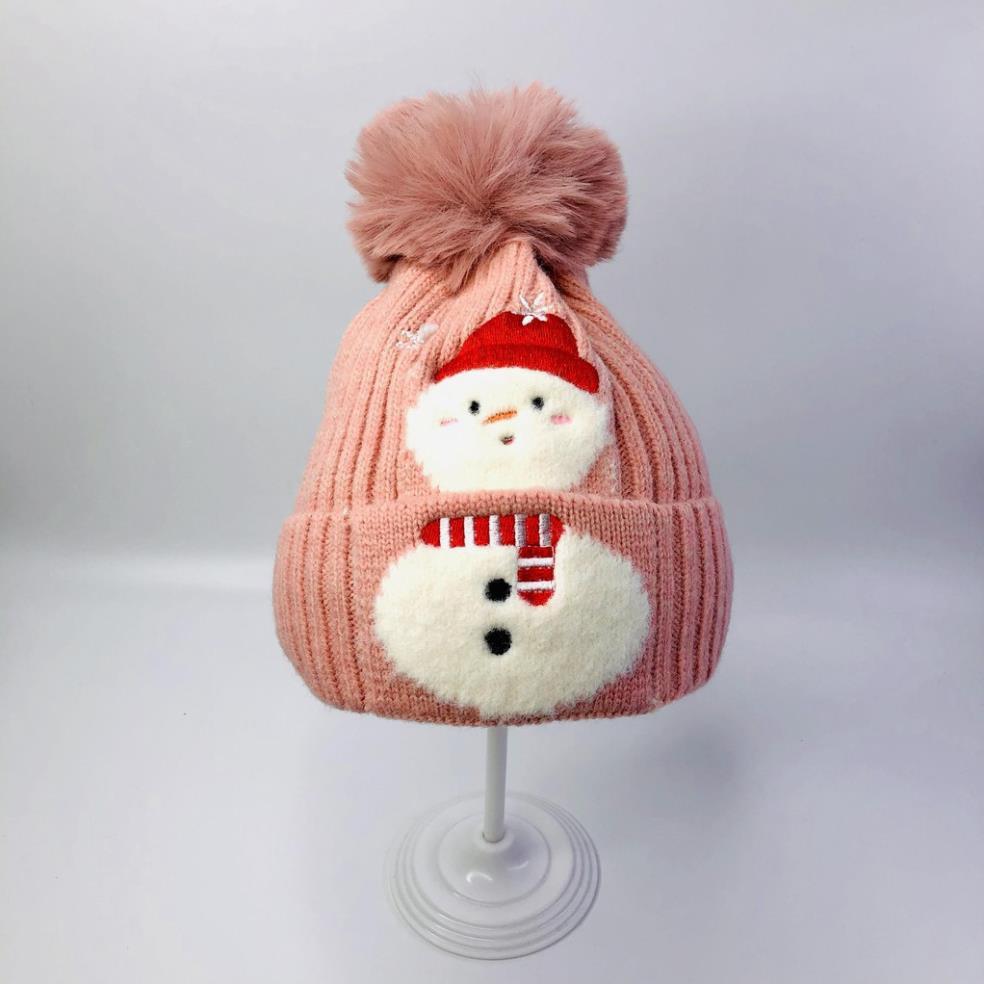 Mũ beanie, mũ len cho bé hình người tuyết dày dặn đính quả bông dễ thương phù hợp cho cả bé trai và bé gái - HOT