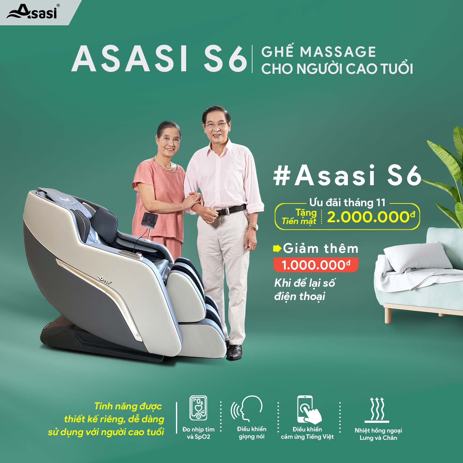 GHẾ MASSAGE CHO NGƯỜI GIÀ - ASASI S6