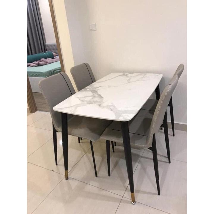 Bộ bàn ăn chân trụ 1m4 + 4 ghế Vertical mặt đá ceramic  Thương hiệu Nội Thất Bình Long