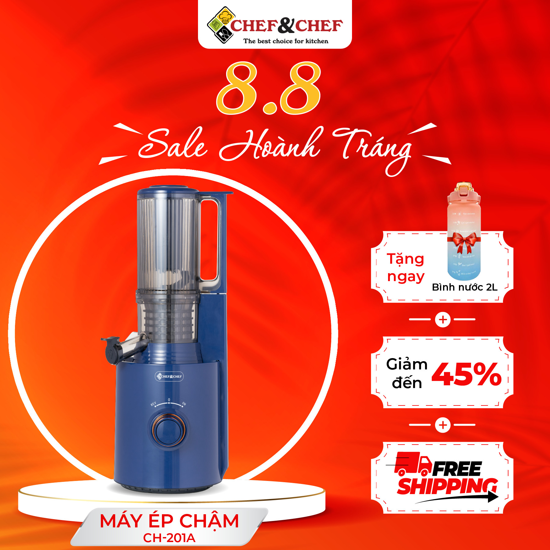 Máy ép chậm cao cấp CHEF&CHEF mã CH-210A thiết kế sang trọng- Hàng chính hãng.