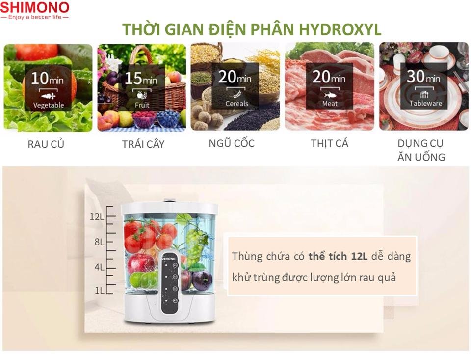 Máy Khử Trùng Thực Phẩm SHIMONO SM-FSCOH15-C1 Loại Bỏ Độc Tố Vi Khuẩn Trong Hoa Quả, Thịt Cá Mà Giữ Được Độ Tươi Ngon Hàng Chính Hãng