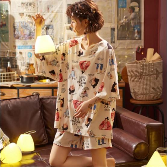 Bộ mặc nhà cộc tay họa tiết hoạt hình dễ thương Kute