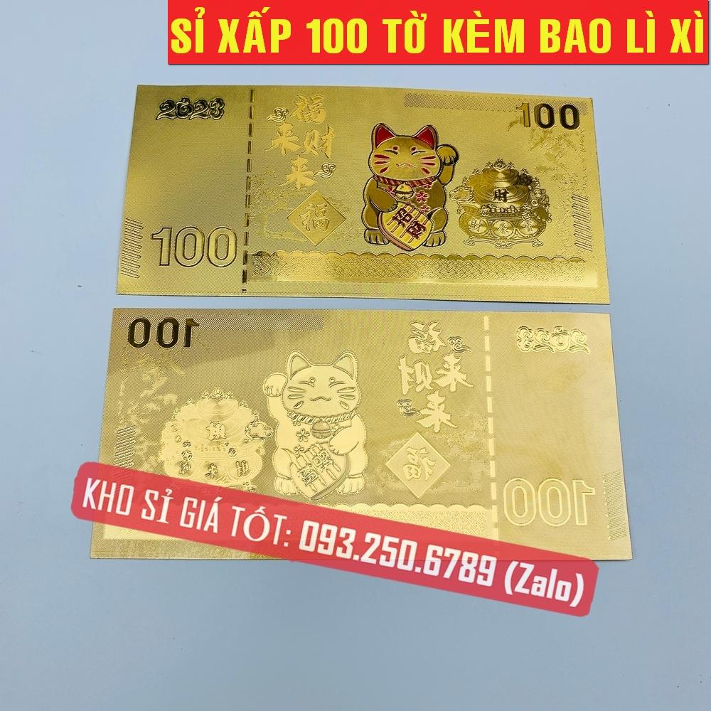 Tờ Tiền Macao 100 Hình Con Mèo Mạ Plastics Vàng Tết 2023 - MẪU 1