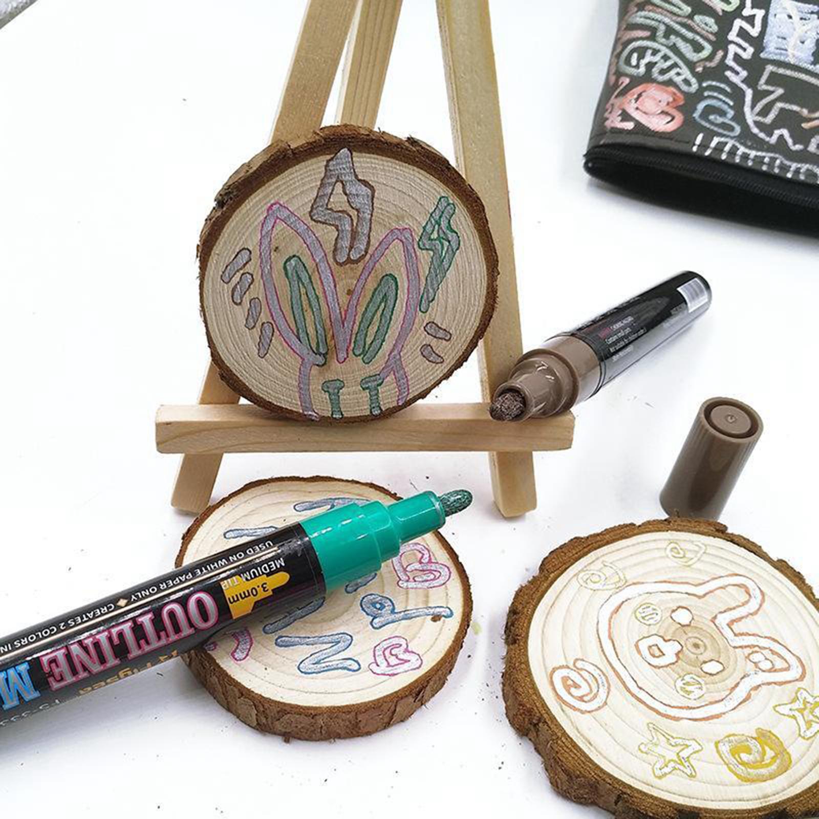 Double Line Outline Pens,12 Colours Outline Pens Fluorescent Glitter Two-Line Pen Permanent Marker Waterproof Pen for Card Making