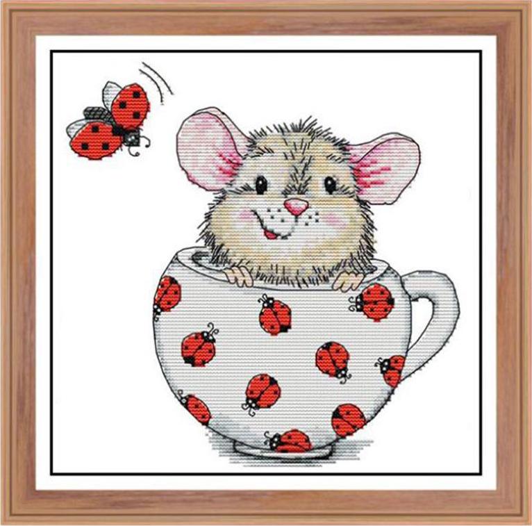 11ct / 14ct Mouse In Cup Pattern Stamped Cross Stitch Counted Kit For Woman