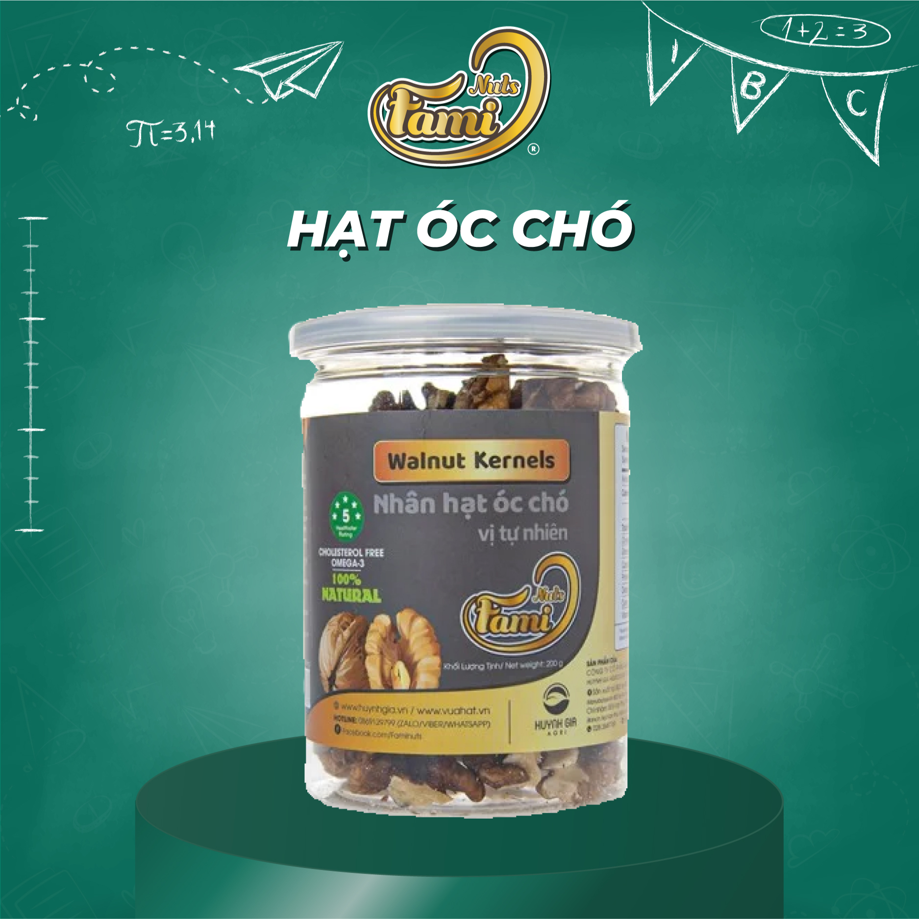 Nhân Hạt Óc Chó Mỹ FAMINUTS Hũ Nắp Nhôm 200g - Hạt Nhập Khẩu