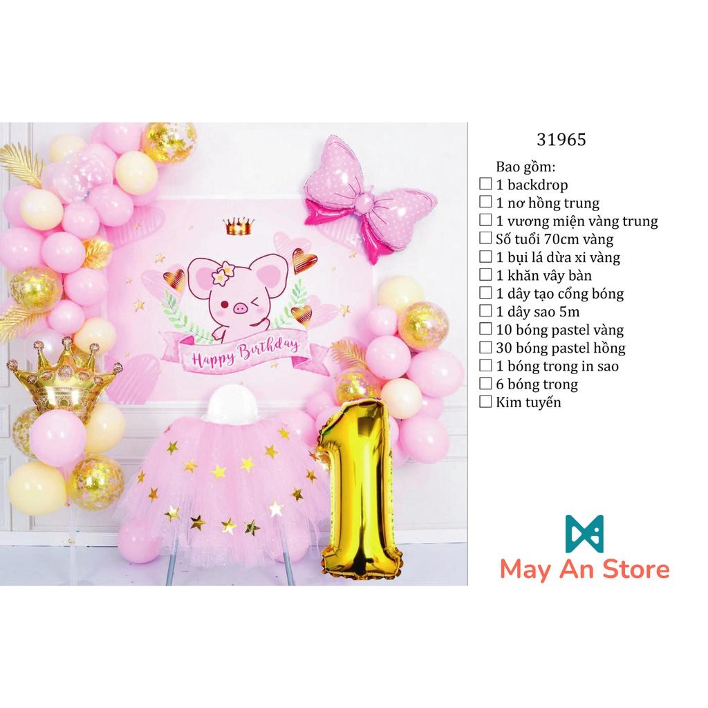 Combo bong bóng trang trí, tổ chức tiệc sinh nhật cho các bạn gái tông hồng đơn giản, xinh xắn - Có đầy đủ phụ kiện