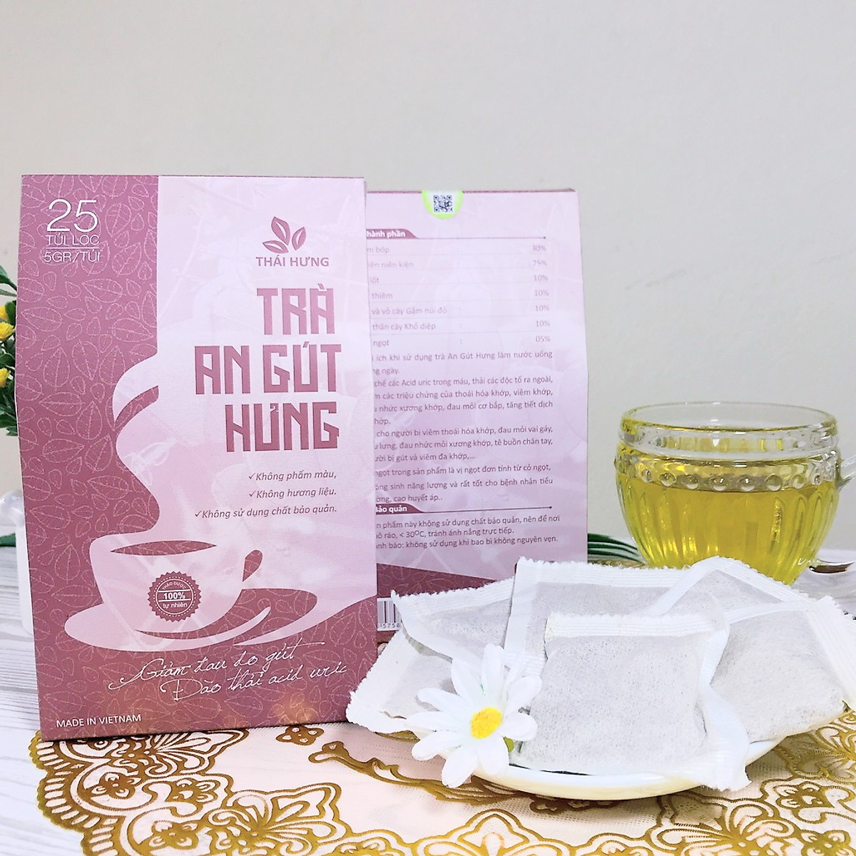 Trà An Gút Hưng Thái Hưng 25 túi lọc x 05g - Hỗ trợ bệnh gút, giảm đau, viêm khớp do bệnh gút, đào thải axit Uric