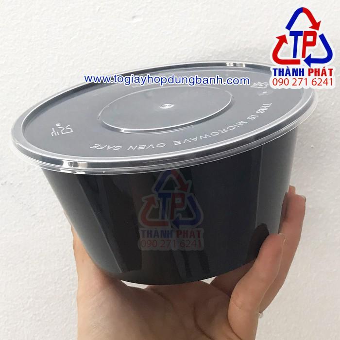 Thố nhựa đen 750ml có nắp  – Tô nhựa đen 750ml đựng thức ăn nóng lạnh - Tô nhựa đen đựng mì trộn