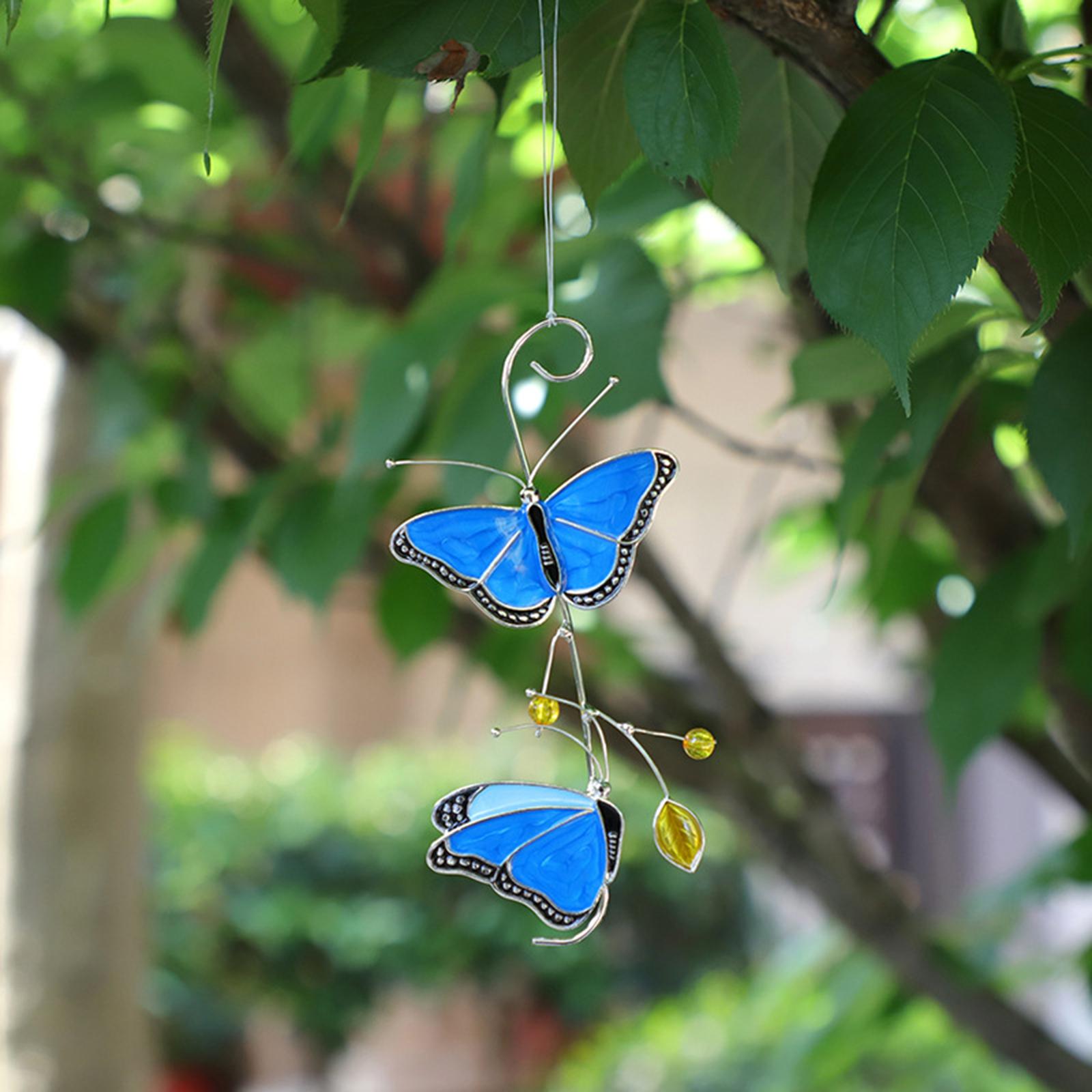 Metal Blue Butterfly Stained Glass Home Window Garden Yard Crafts